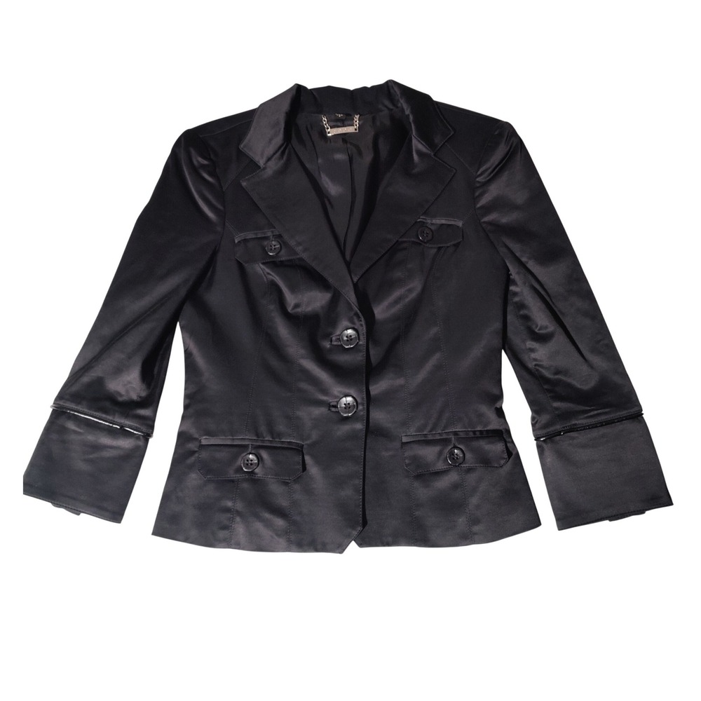 Bebe Womens Black Blazer Button‎ Front Jacket Size 6 Vintage Made in USA
